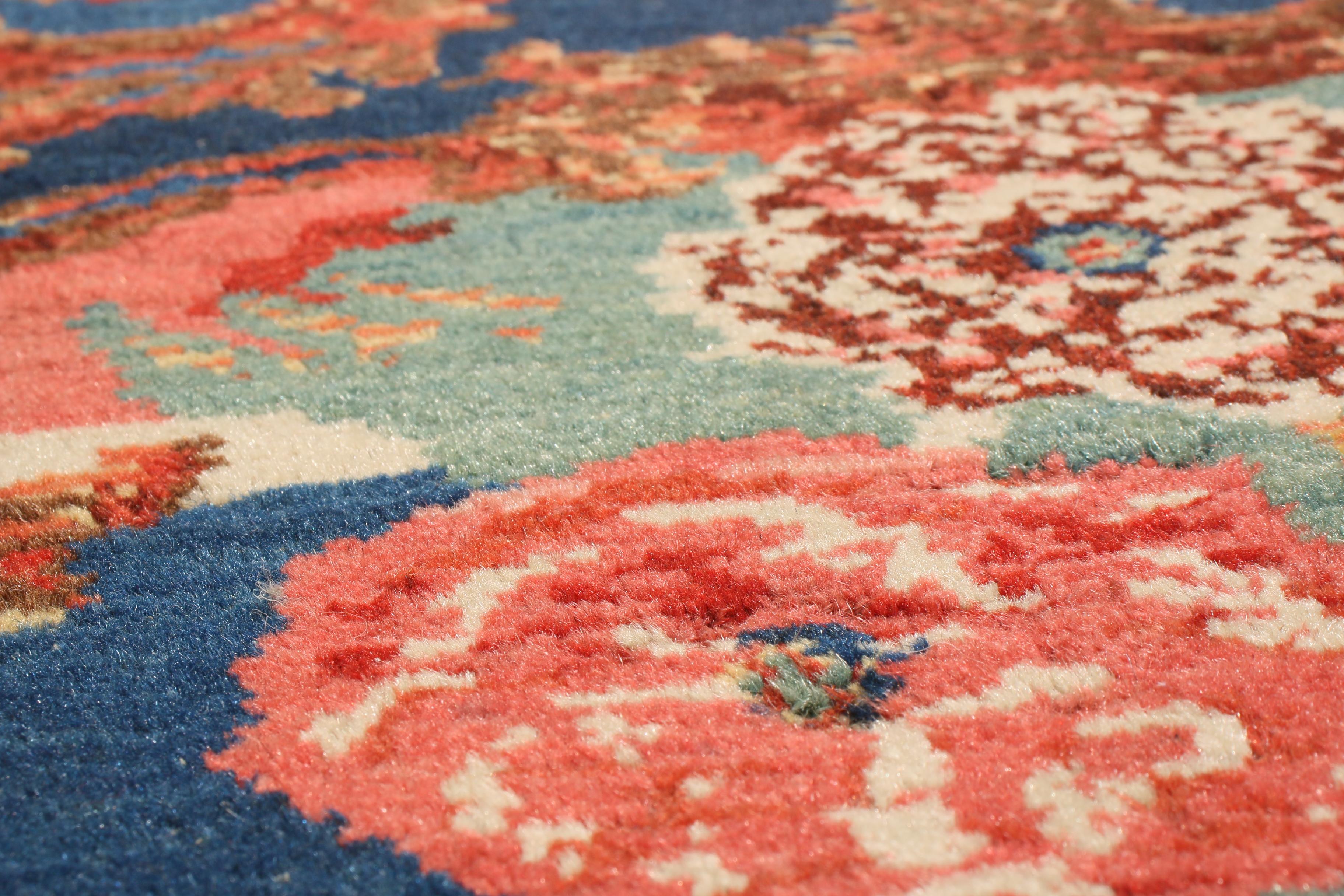 Antique Senneh Traditional Crimson Red and Blue Wool Persian Rug In Good Condition In Long Island City, NY