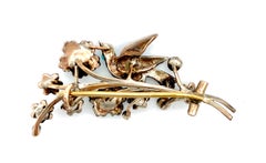 Antique Sentimental Novelty Brooch Bird Forget Me Not Turquoise Pearl Silver