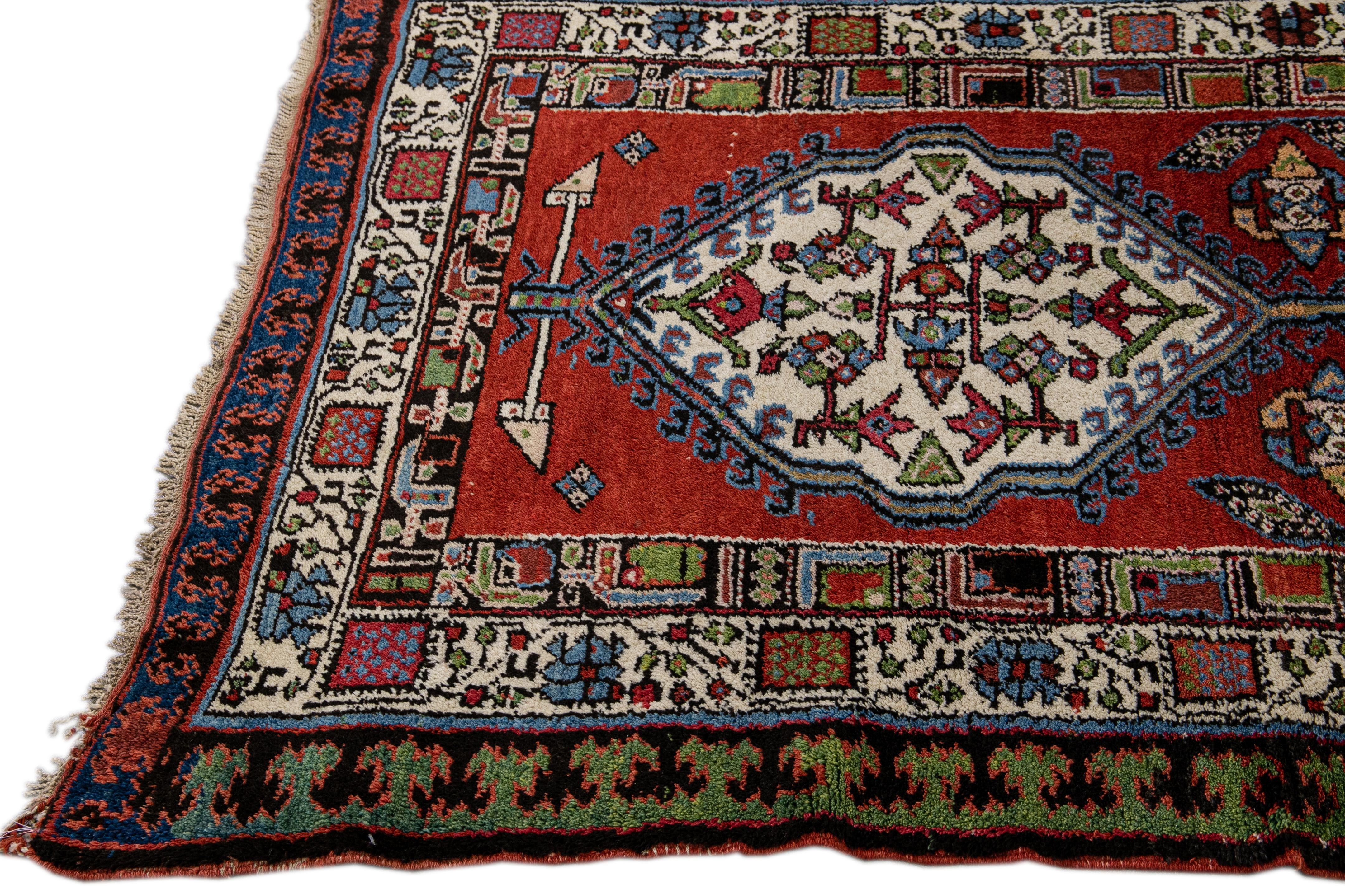 Persian Antique Serab Handmade Rust Tribal Wool Runner For Sale