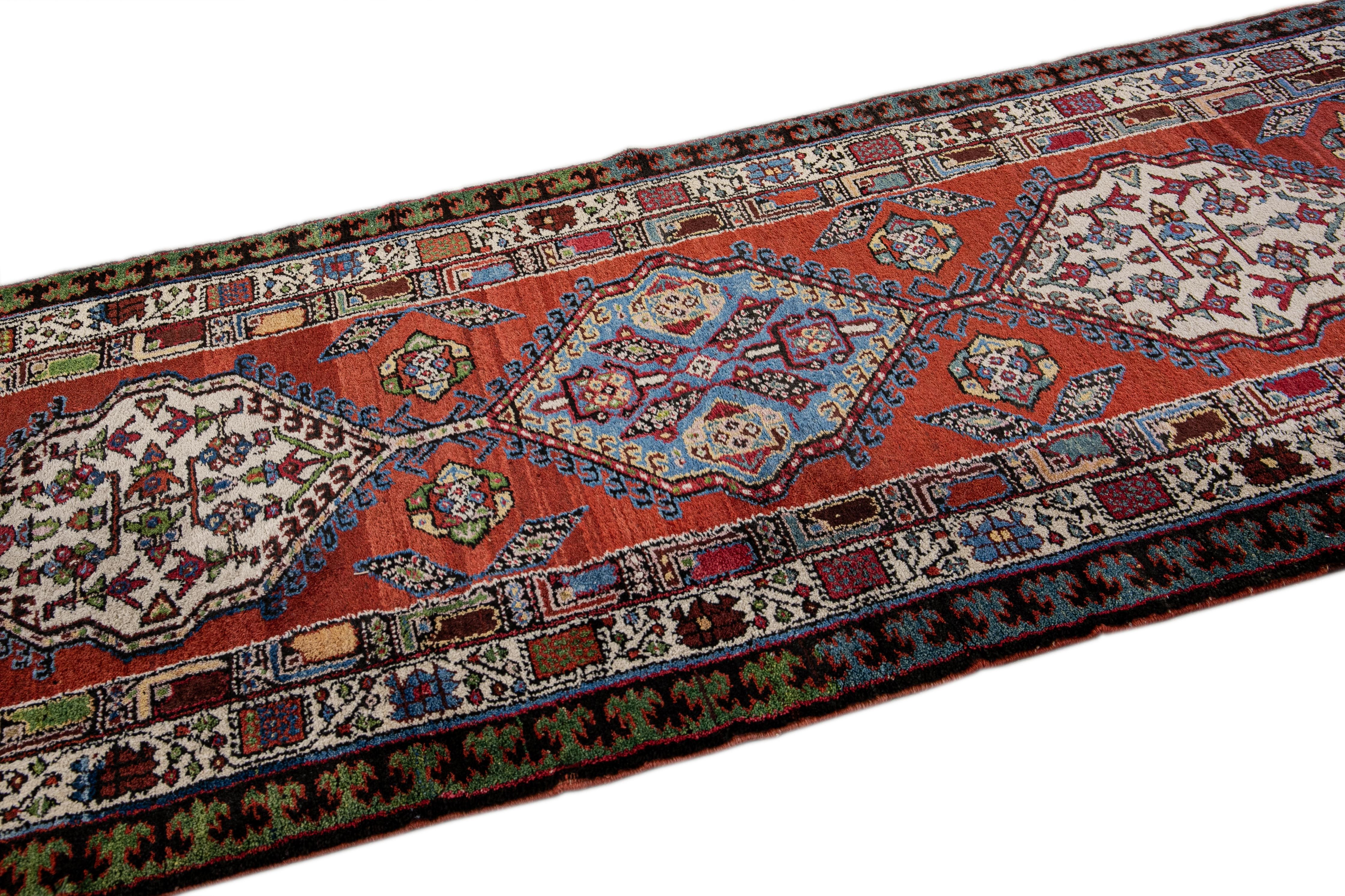 Hand-Knotted Antique Serab Handmade Rust Tribal Wool Runner For Sale