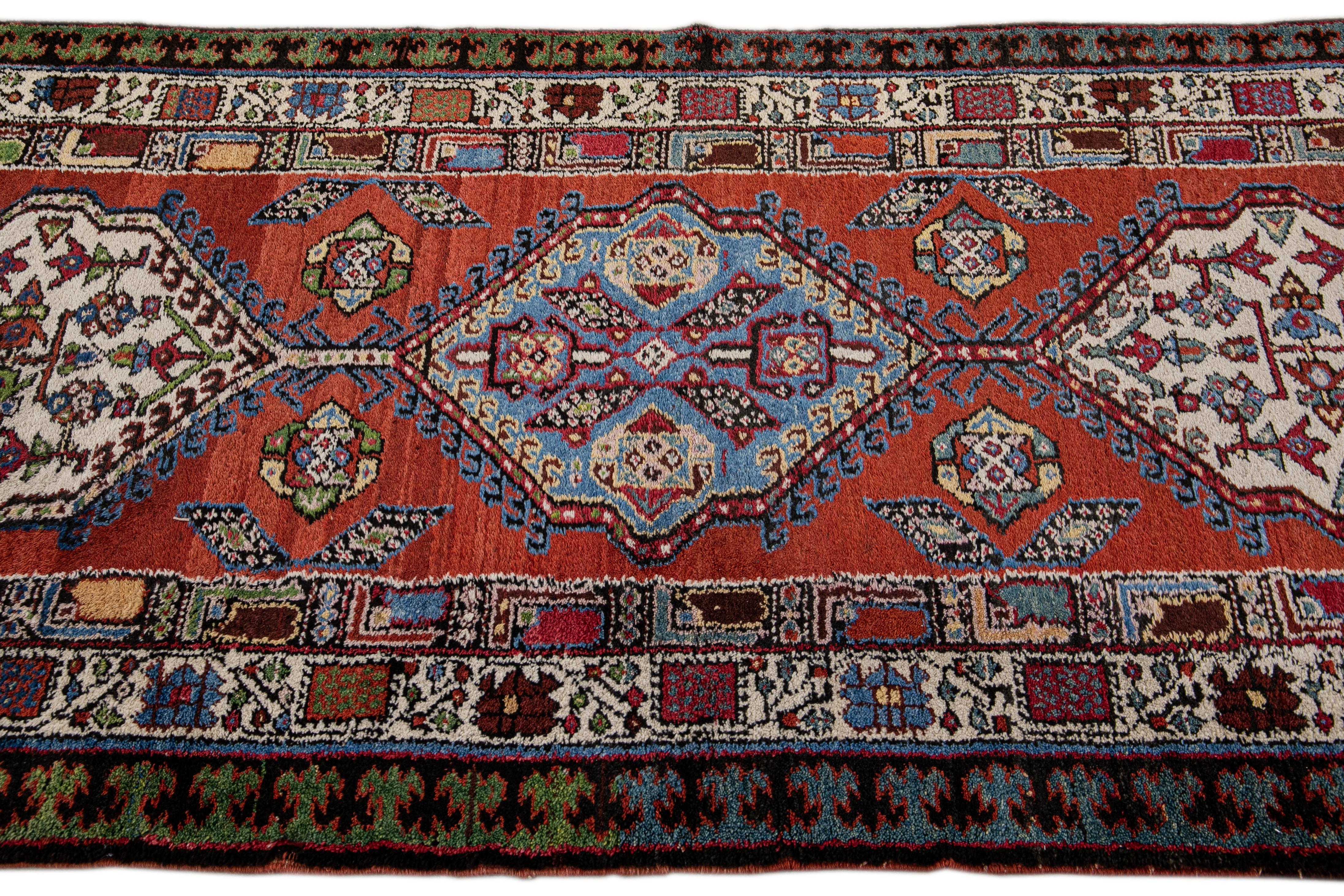 Antique Serab Handmade Rust Tribal Wool Runner In Excellent Condition For Sale In Norwalk, CT