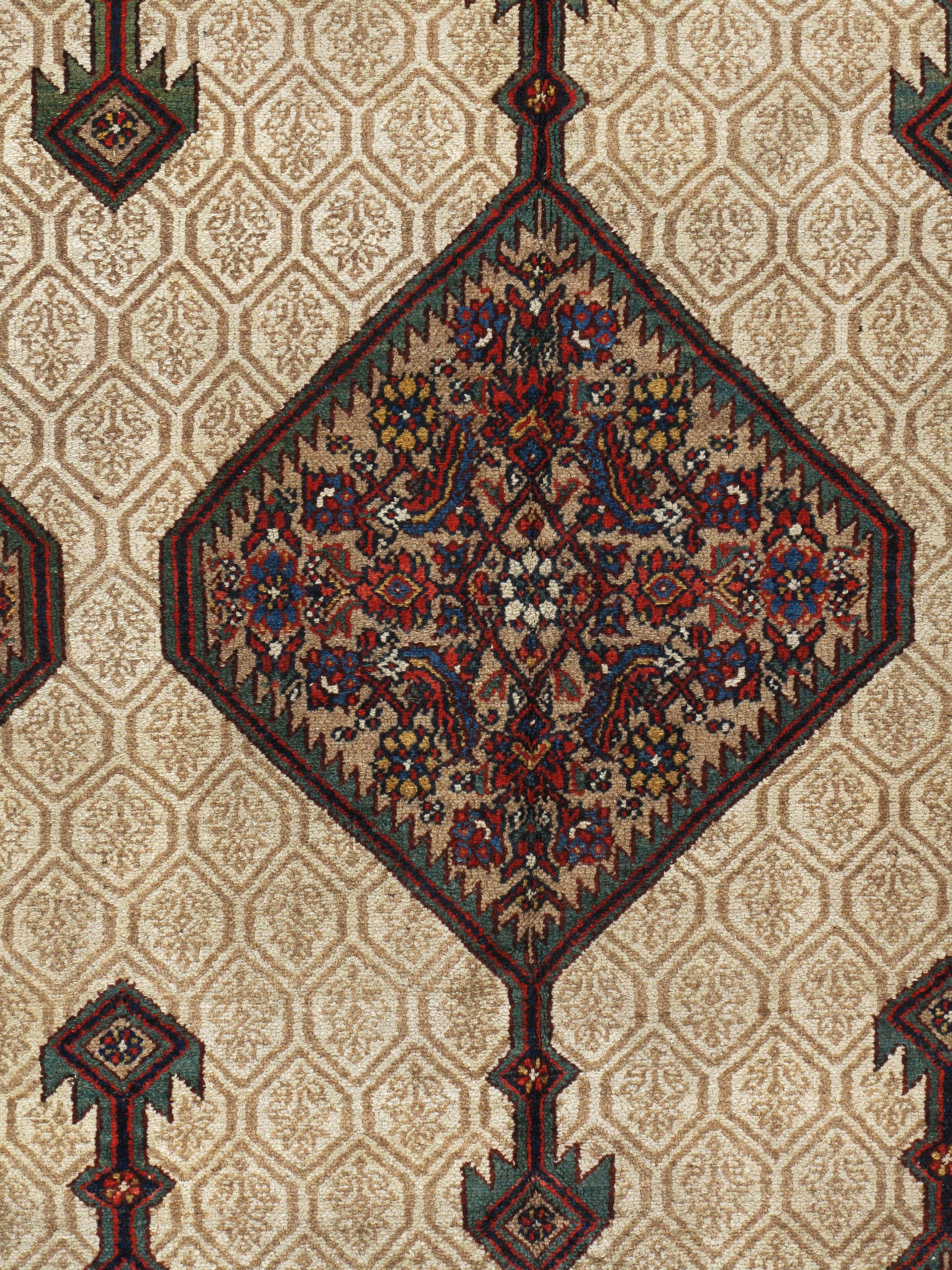 Antique Serab runner. A small village in N.W.Persia very near to Heriz. Producing rugs similar in style to Heriz with geometric patterns. The rugs of Serab are normally of a light color and this town is particularly proud of the many fine and famous