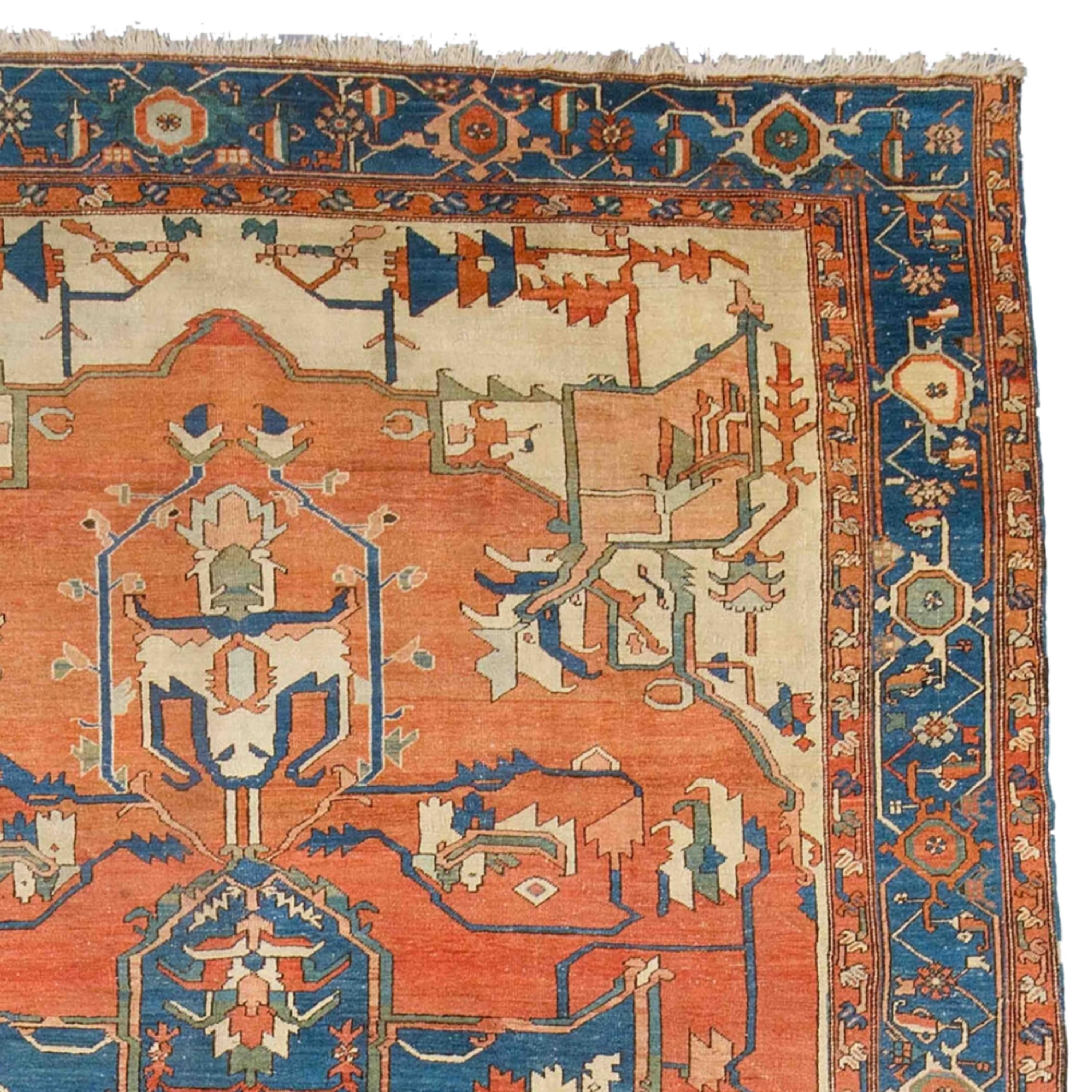 Antique Serapi Carpet - 19th Century Serapi Carpet, Antique Rug, Antique Carpet In Good Condition For Sale In Sultanahmet, 34