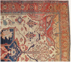 Alfombra Serapi Antigua, Alfombra Oriental de Lana Hecha a Mano, Marfil, Óxido, Azul Marino, Azul Claro