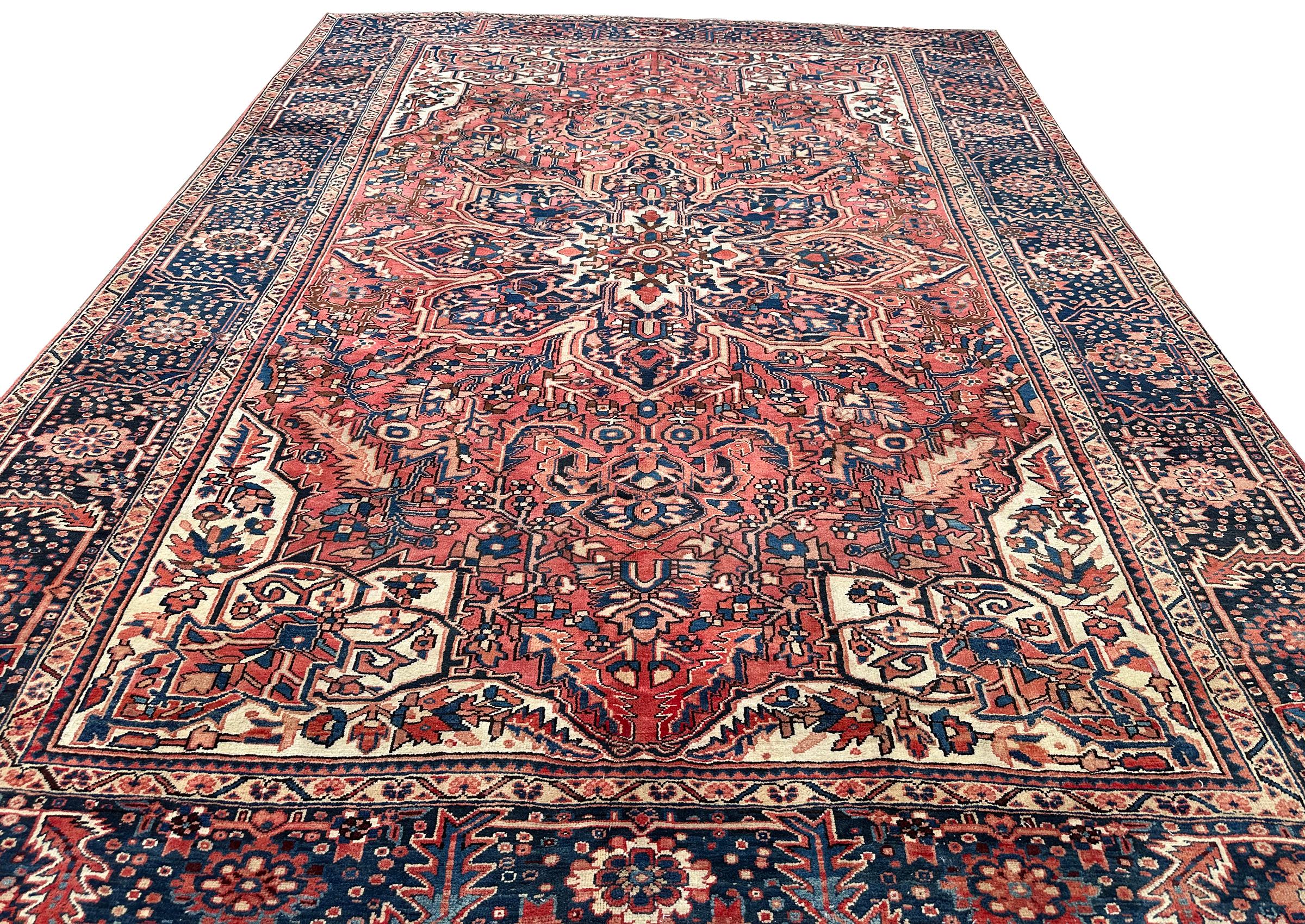 Persiano Tappeto antico Serapi Geometrico Heriz Durevole 10x13 Tappeto Orientale 297cmx399cm in vendita