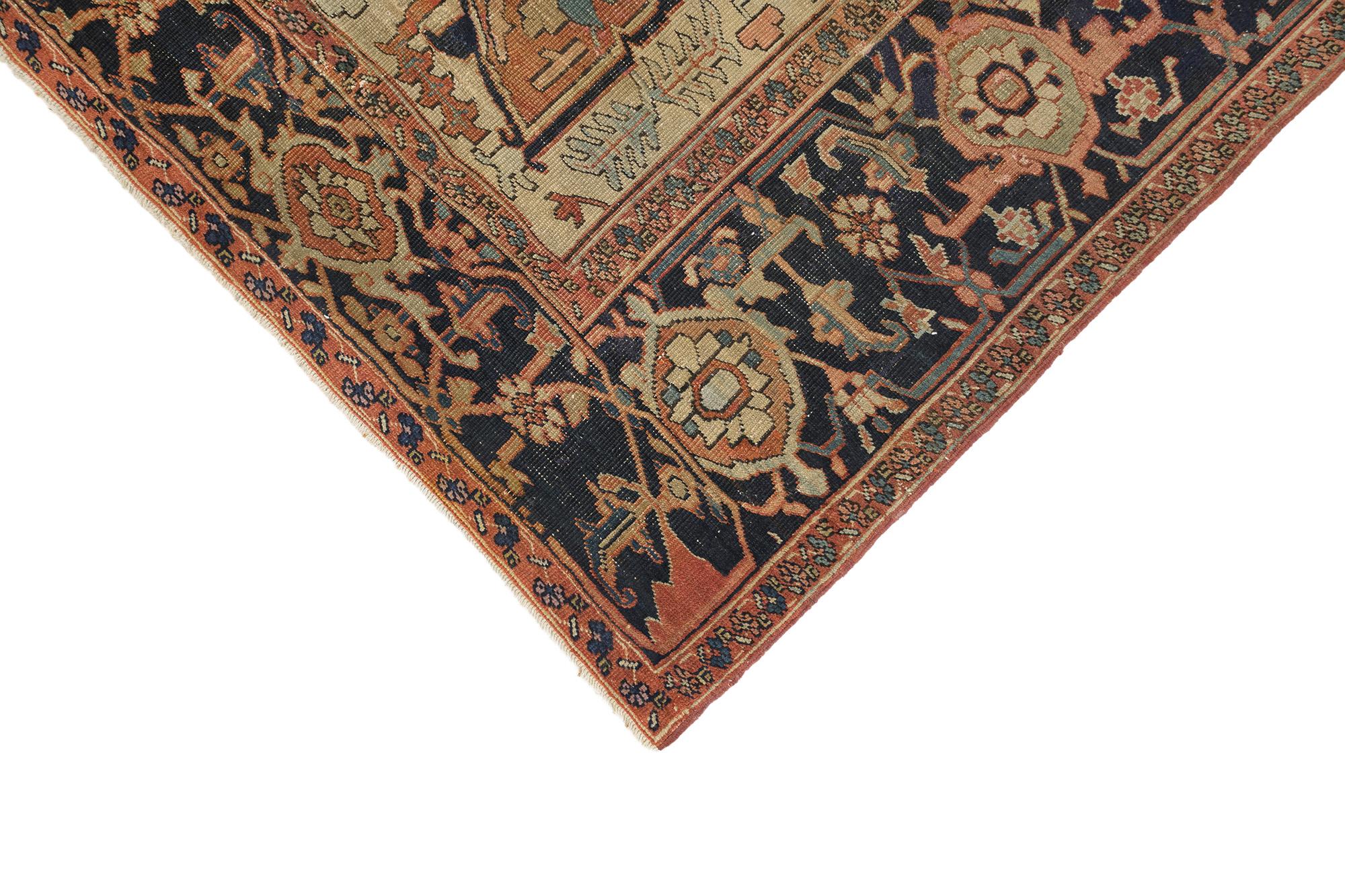 Antiker Serapi (marineblau, grün, elfenbeinfarben, rot und zart apricot, 383 cm x 255 cm) (Wolle) im Angebot