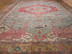 1890s Sky Blue Red Antique N.W. Persian Serapi Carpet 16'8" x 24'10" Wool Rug