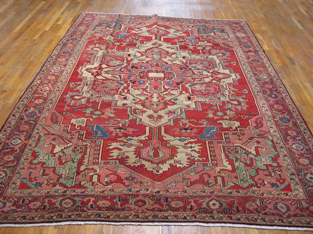 Hand-Knotted 19th Century N.W. Persian Serapi Carpet ( 8'2