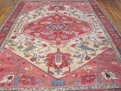Pretty Ivory Background Color Medallion Design Antique Persian Heriz Serapi Rug
