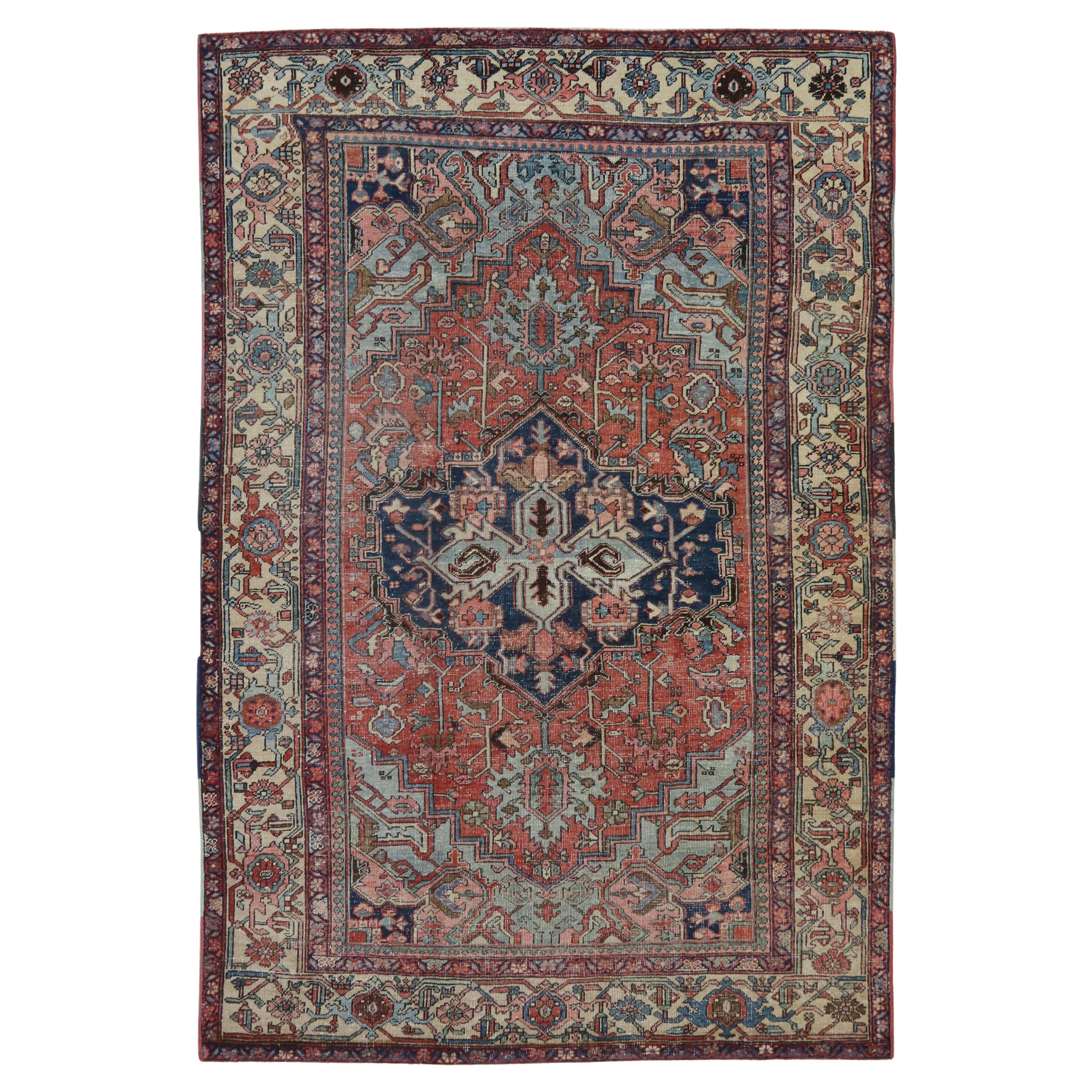 Tapis ancien Serapi (3.0x2.0m, 1900). Détails exquis (noués à la main).