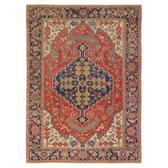 Tapis ancien Serapi (3.9x2.9m, 1900). Détails exquis (noués à la main).