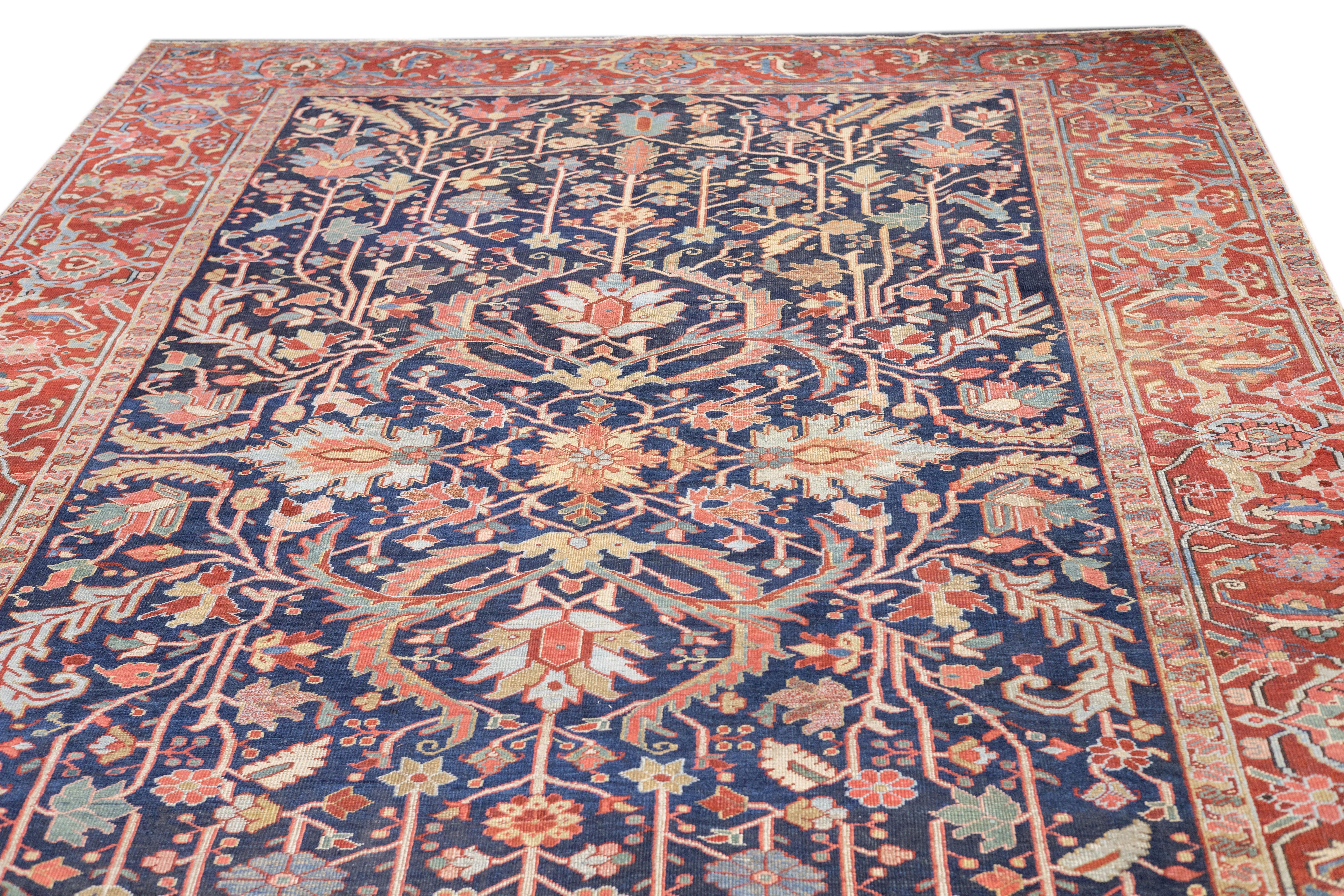 19th Century Antique Serapi Rug 8'8'' x 12'4'' For Sale