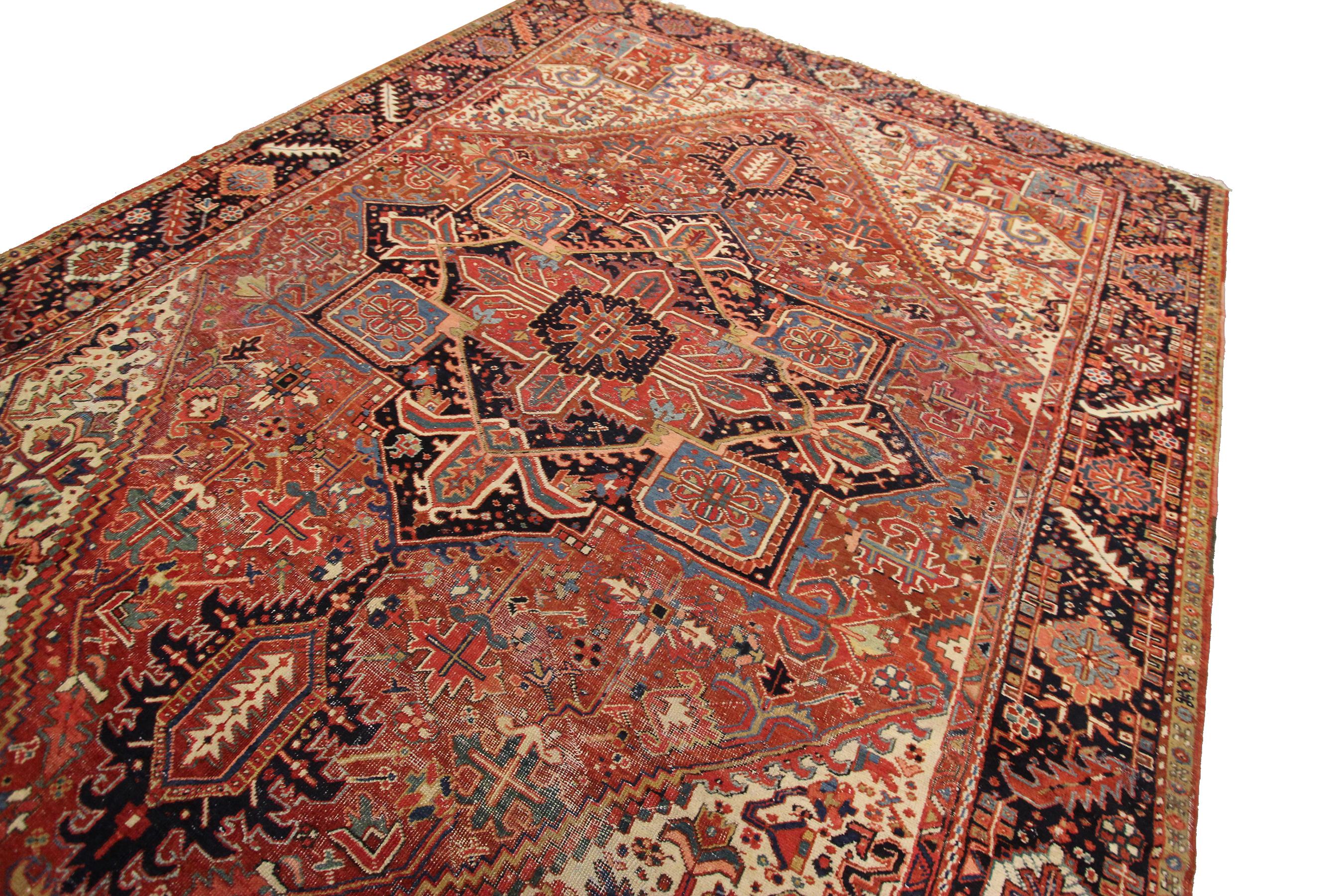 Rare Antique rug Heriz Serapi rug Traditional Oriental rug Handmade

9'6