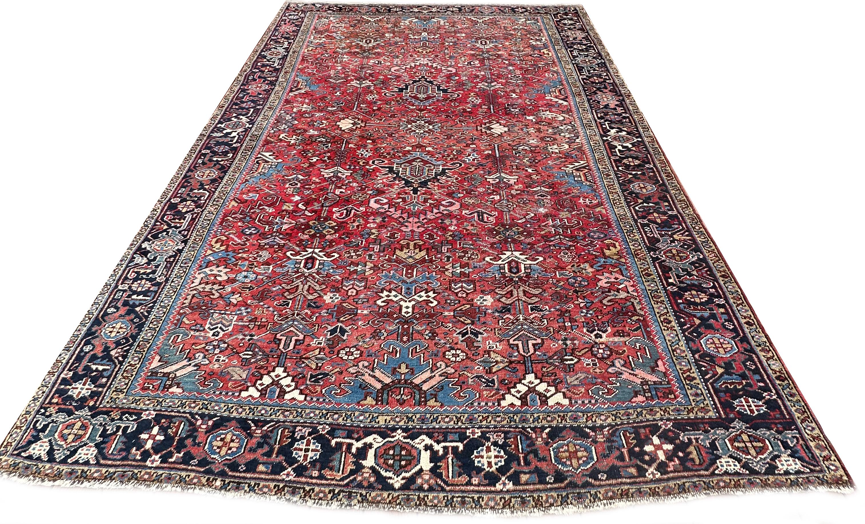Tapis Serapi ancien Tapis Persan Heriz Serapi ancien Tapis Persan fait à la main 8x11 Bon état - En vente à New York, NY