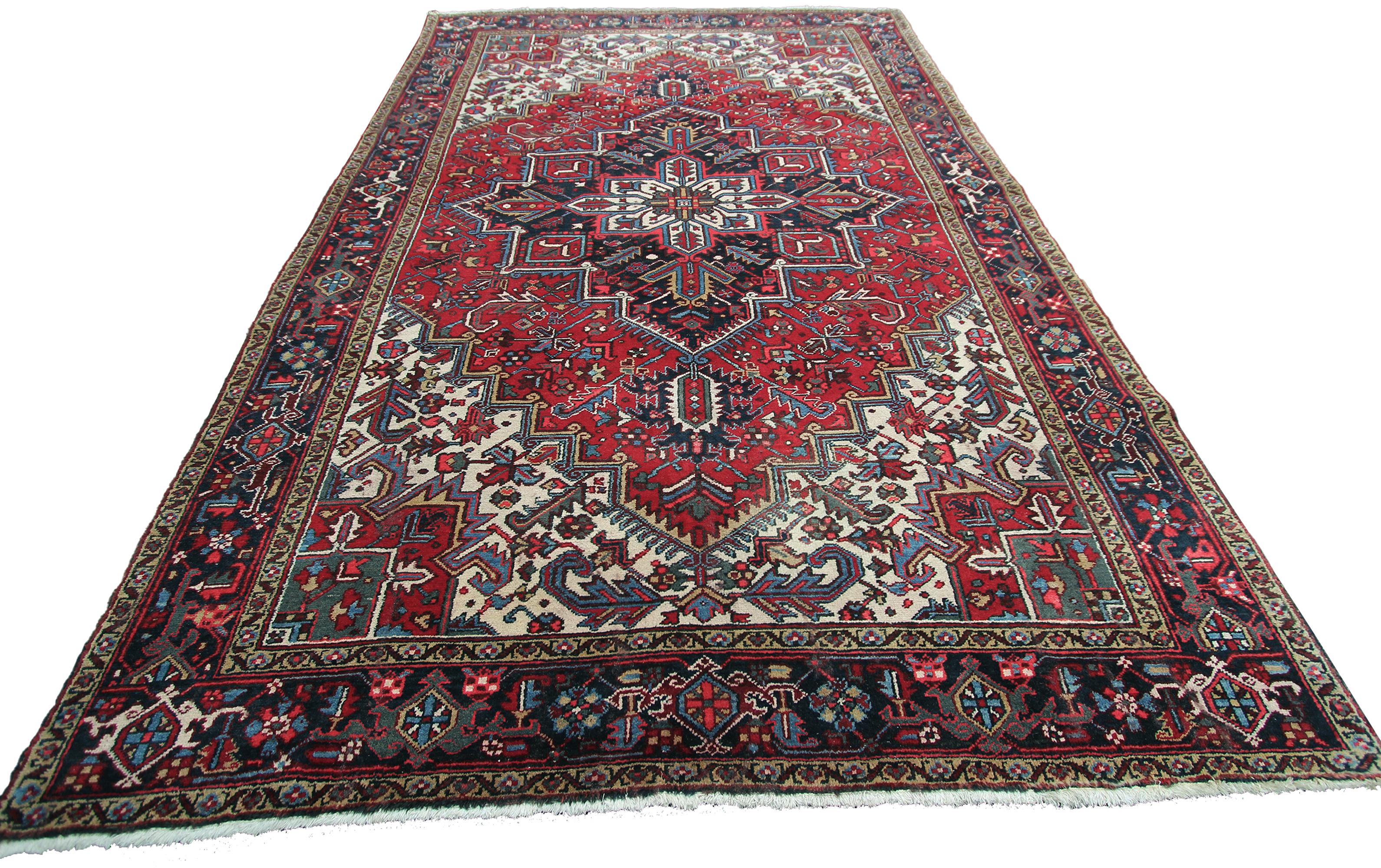 Antiker Serapi Teppich Antiker Persischer Heriz Serapi Teppich Handgefertigter Persischer Teppich 9x12 (Handgeknüpft) im Angebot
