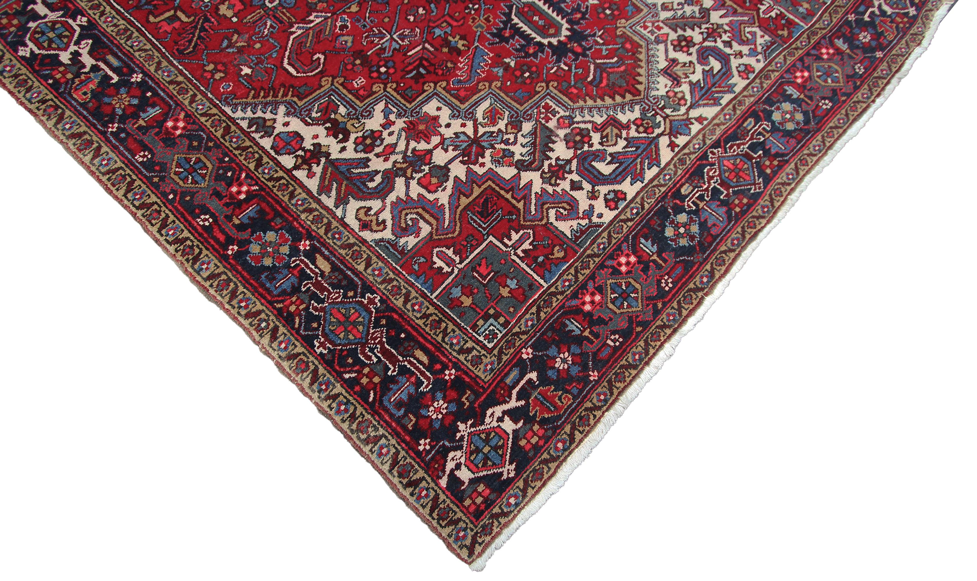 Antiker Serapi Teppich Antiker Persischer Heriz Serapi Teppich Handgefertigter Persischer Teppich 9x12 (Frühes 20. Jahrhundert) im Angebot