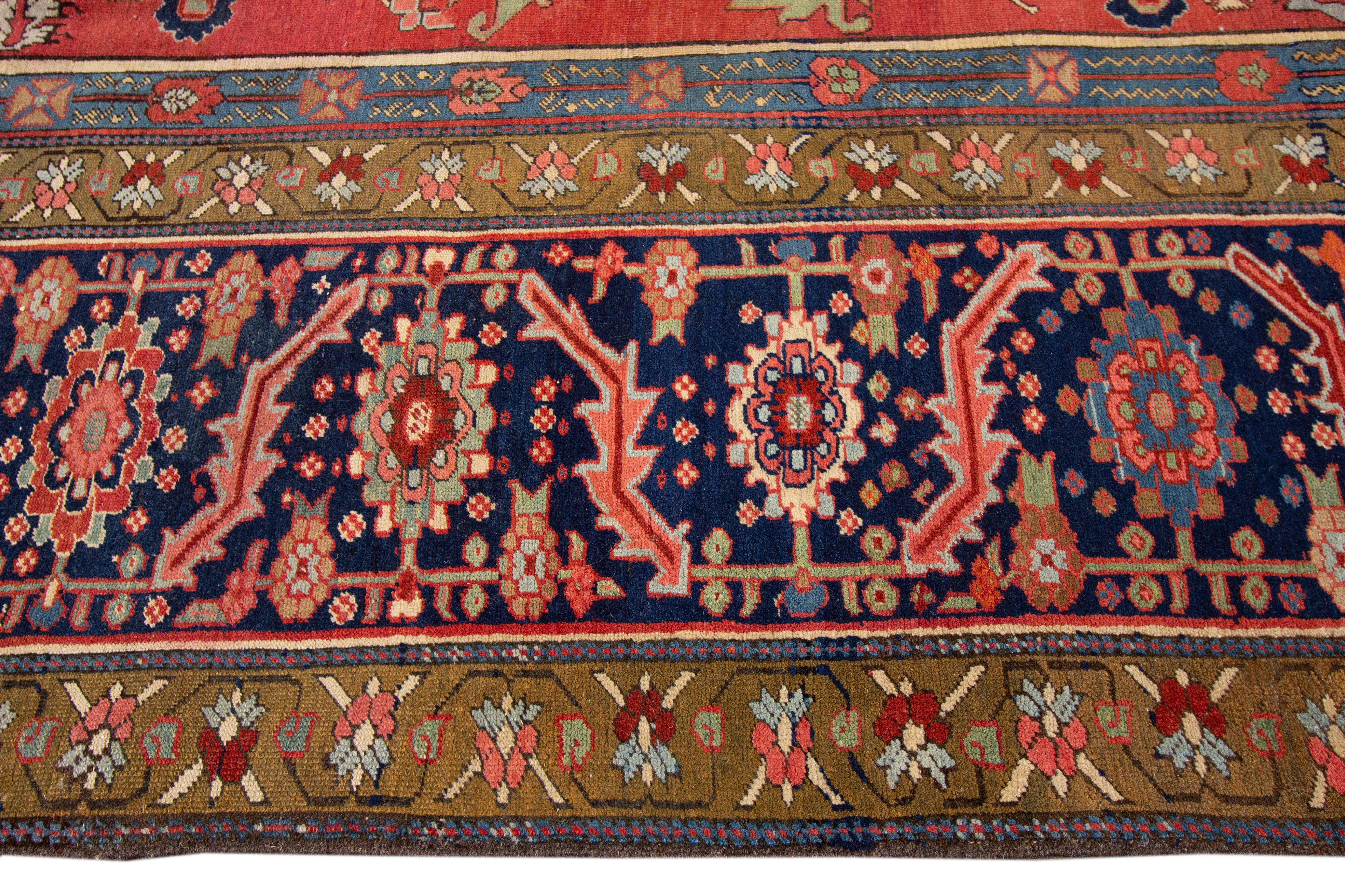 Persian Antique Red Hand-Knotted Serapi Wool Rug For Sale