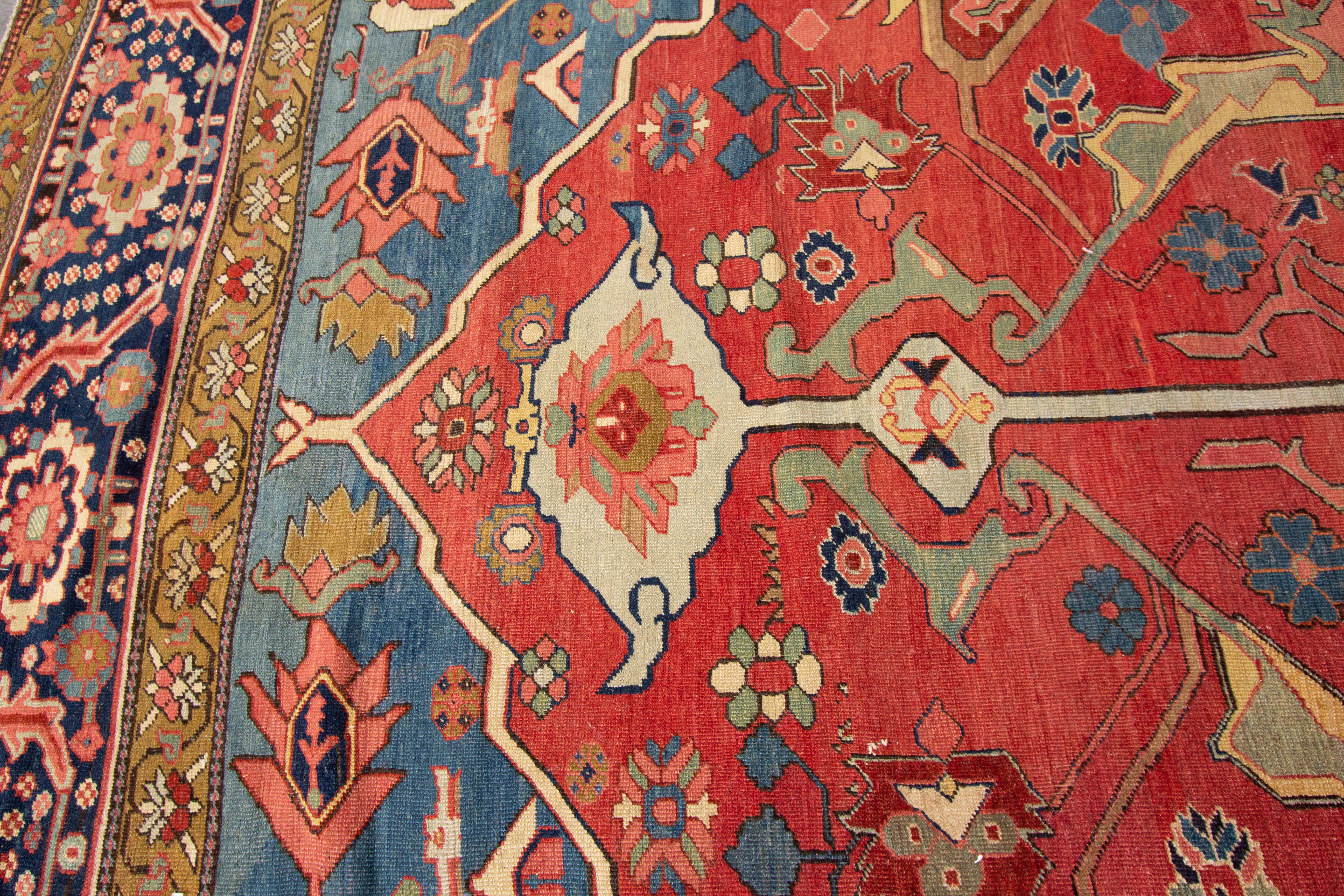 Hand-Knotted Antique Serapi Rug For Sale