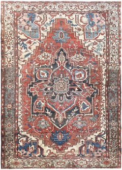Antique Serapi Rug Handmade Persian Rug 10x13 Geometric Carpet c.1880