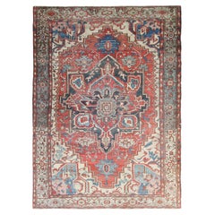 Antique Serapi Rug Handmade Persian Rug 10x13 Geometric Carpet c.1880