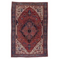 Antique Serapi Rug with Cream and Red Field and Corner Foliage