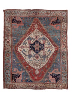 Antique Serapi Rug with Medium Blue Field and Small Rosettes