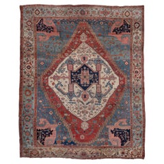 Antique Serapi Rug with Medium Blue Field and Small Rosettes
