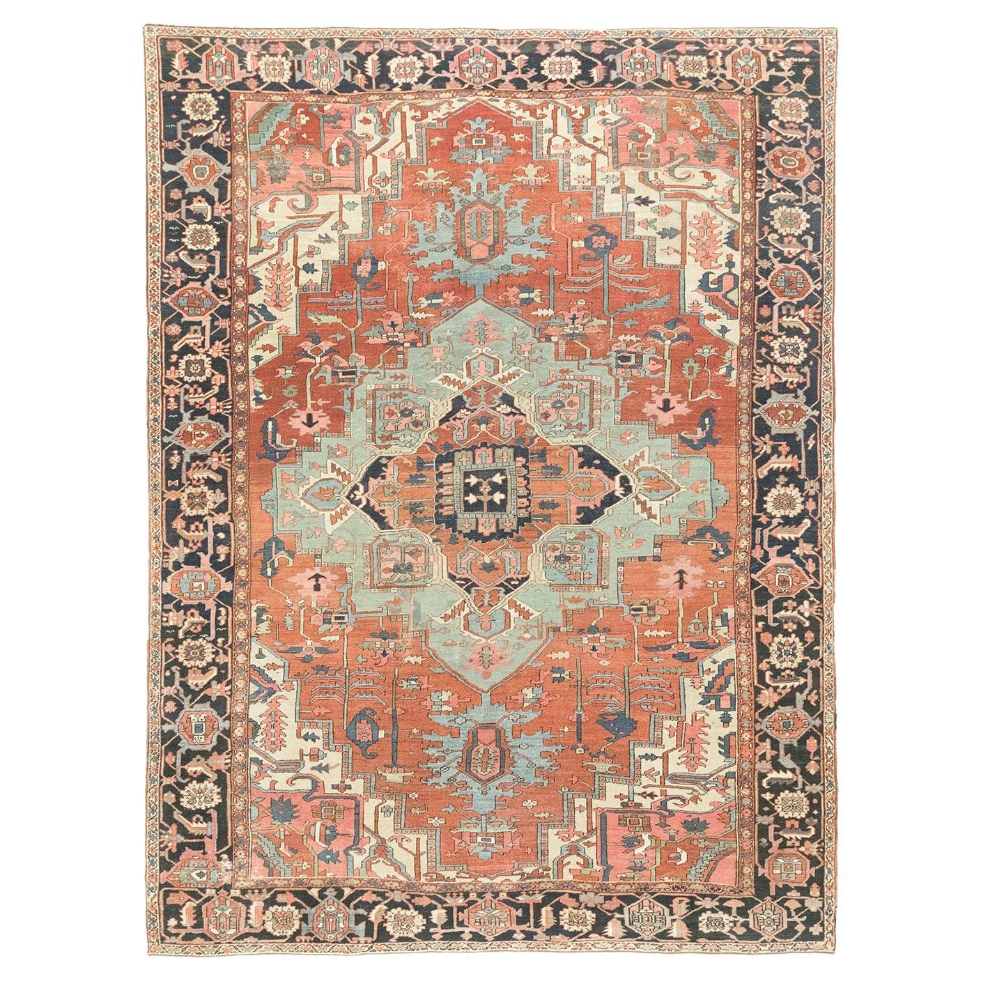 Antikes Serapi (himmelblaues, grünes, elfenbeinfarbenes und terrakotta-rotes Feld, 424cm x 320cm)