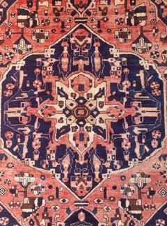 Antique Serapi Style Bakhtiari - Pink / Navy Tribal Persian Rug