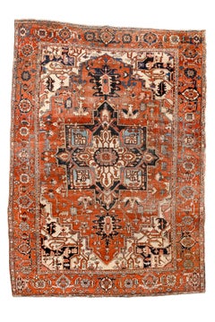 Antique Serapi Style Rug with Bold Geometric Medallion