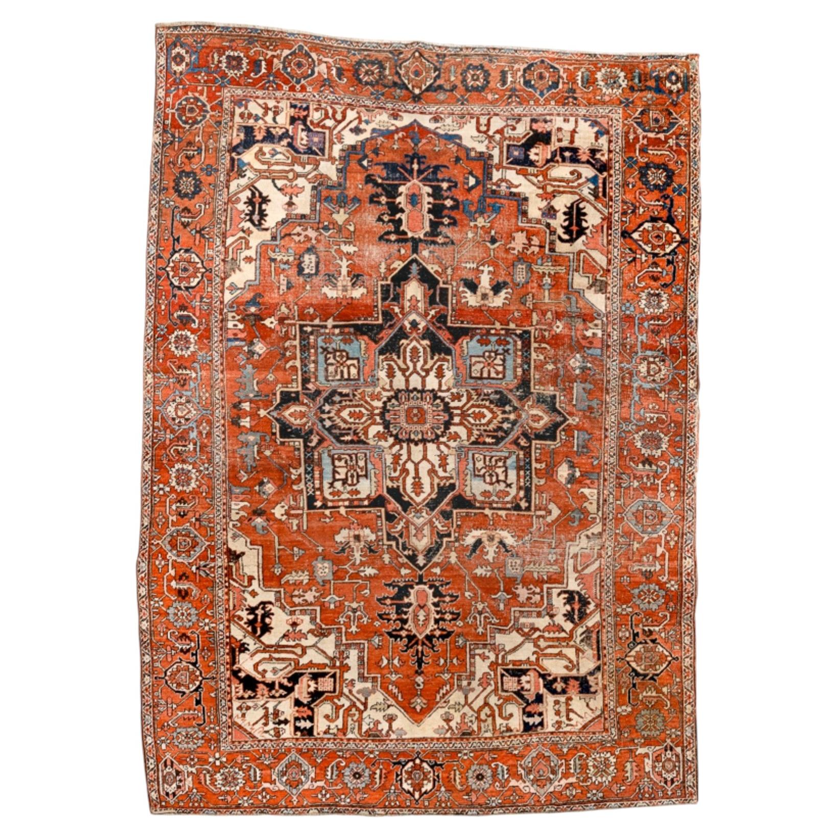 Antique Serapi Style Rug with Bold Geometric Medallion For Sale