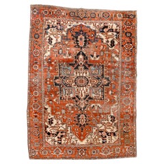 Antique Serapi Style Rug with Bold Geometric Medallion