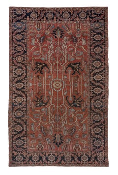 Antique Serapi with Red Field and Navy Border, Circa Early 1900's