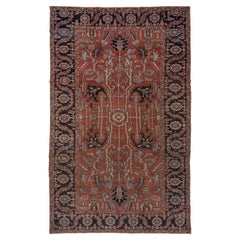 Antique Serapi with Red Field and Navy Border, Circa Early 1900's