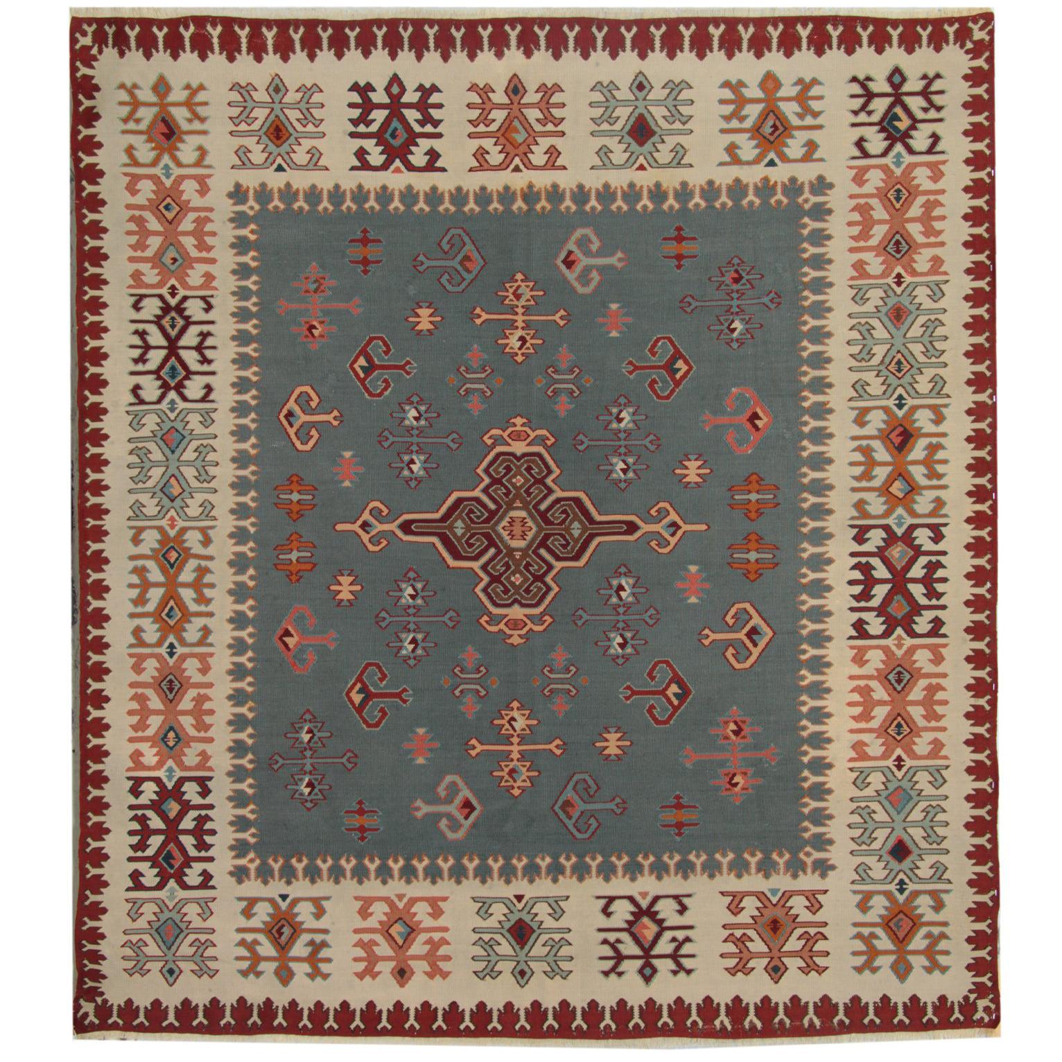 Serbian Antique Rugs, Vintage Kilim Rugs, Geometric Traditional Oriental Rug