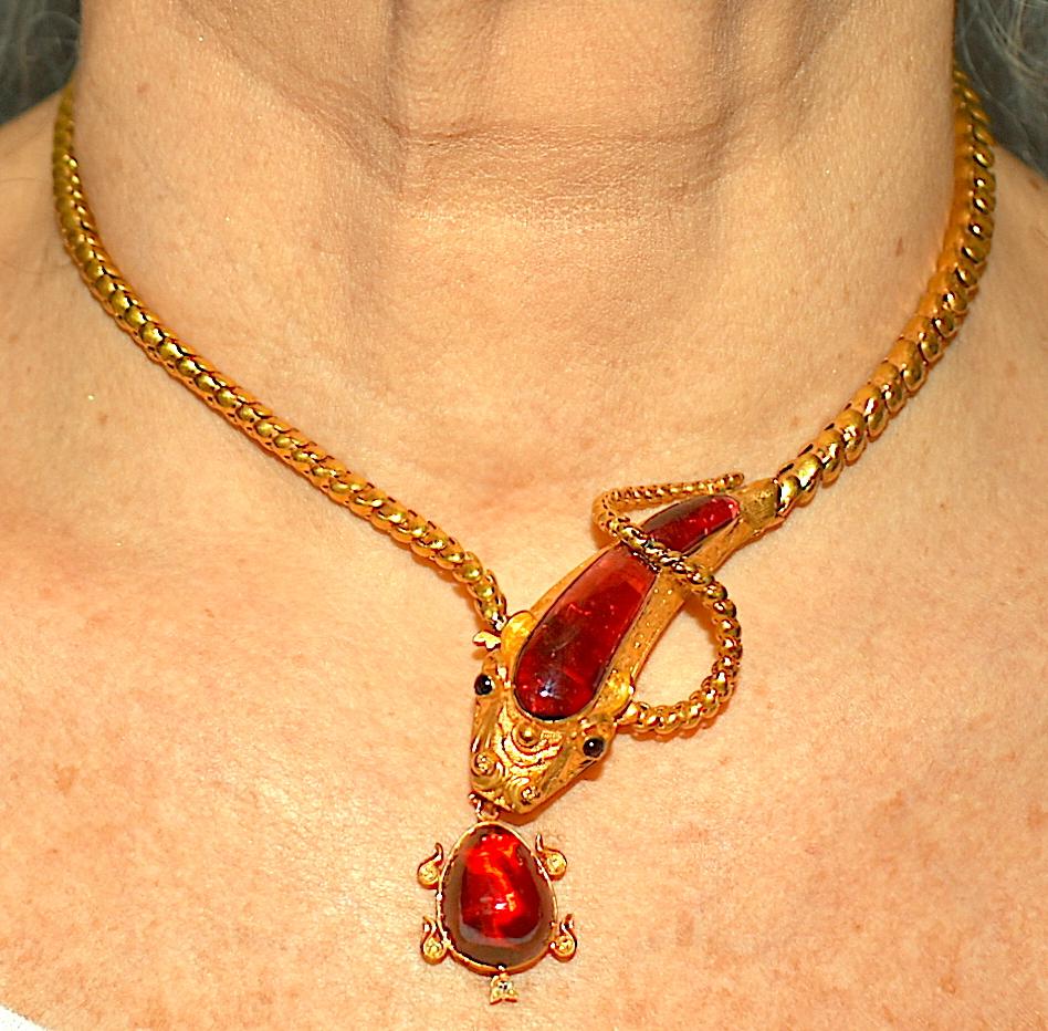Antique Serpent Biting Turtle Choker with Garnets and Diamonds 4