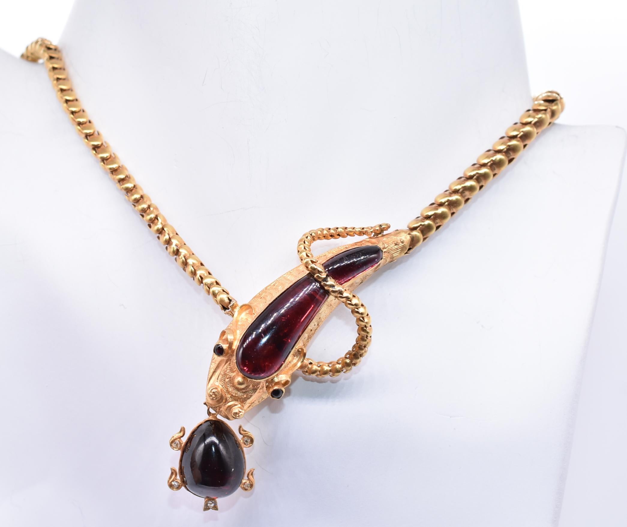 Antique Serpent Biting Turtle Choker with Garnets and Diamonds 7