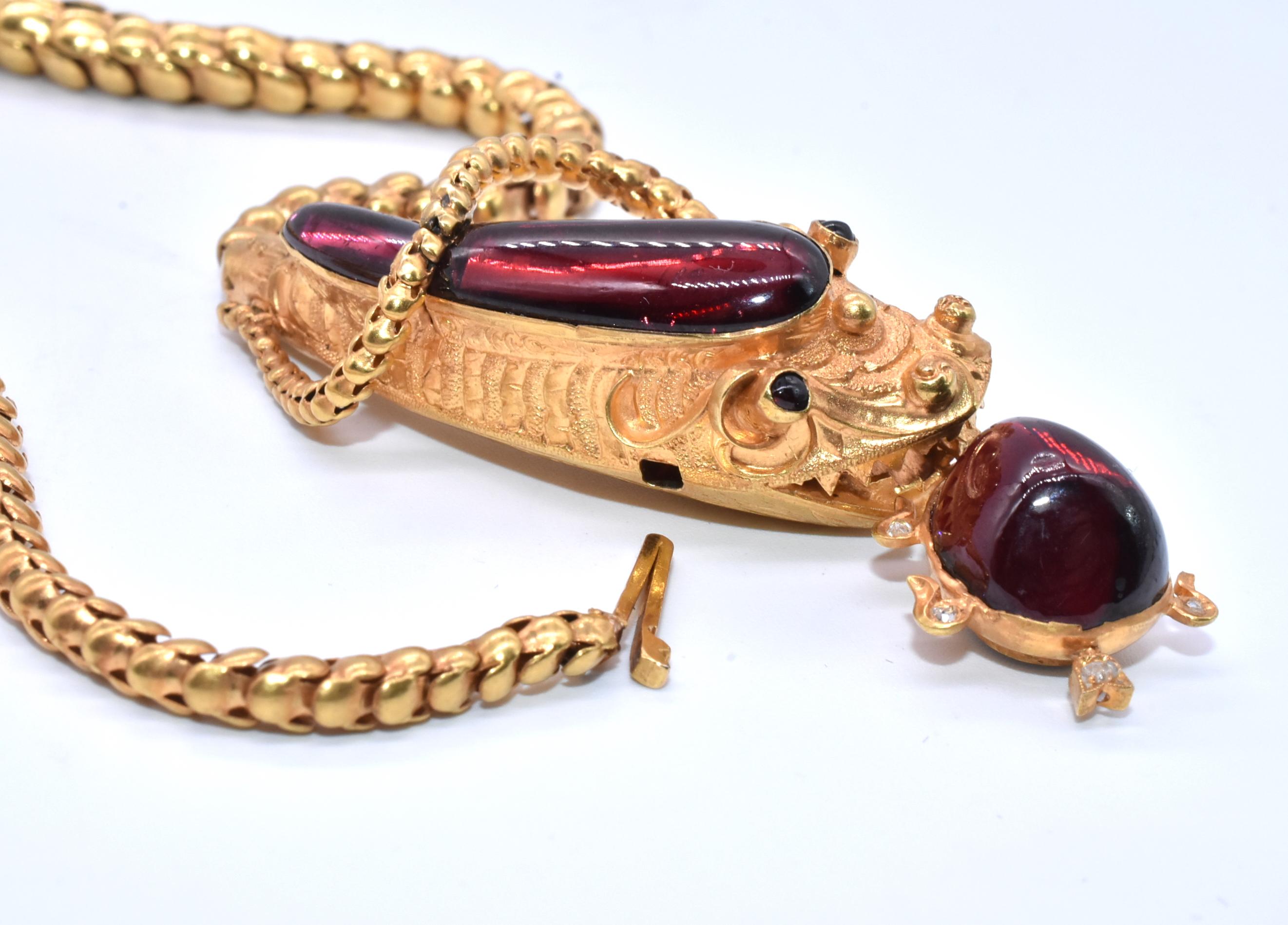 Antique Serpent Biting Turtle Choker with Garnets and Diamonds 5