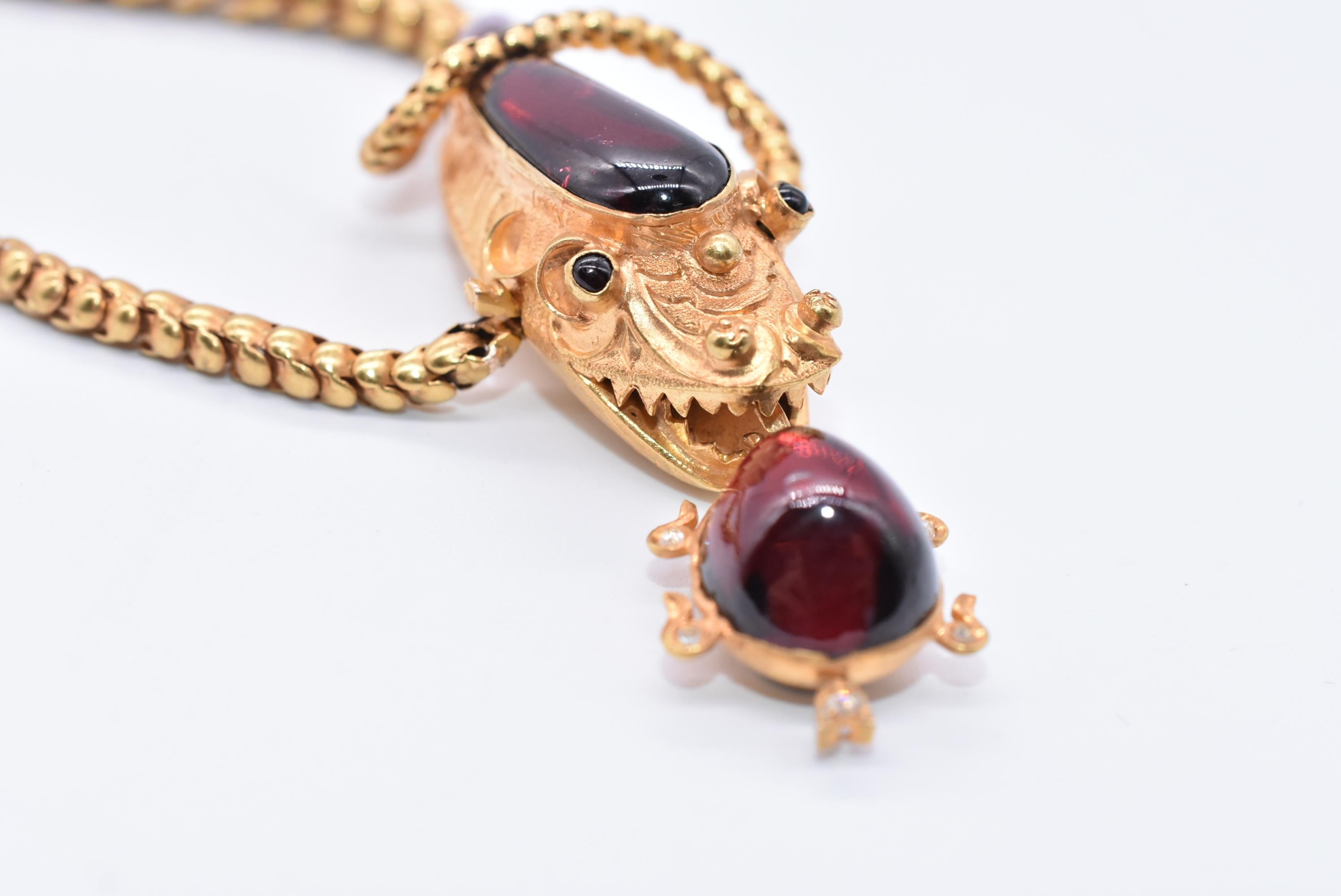Antique Serpent Biting Turtle Choker with Garnets and Diamonds In Excellent Condition In Baltimore, MD