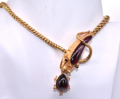 Antique Serpent Biting Turtle Choker with Garnets and Diamonds