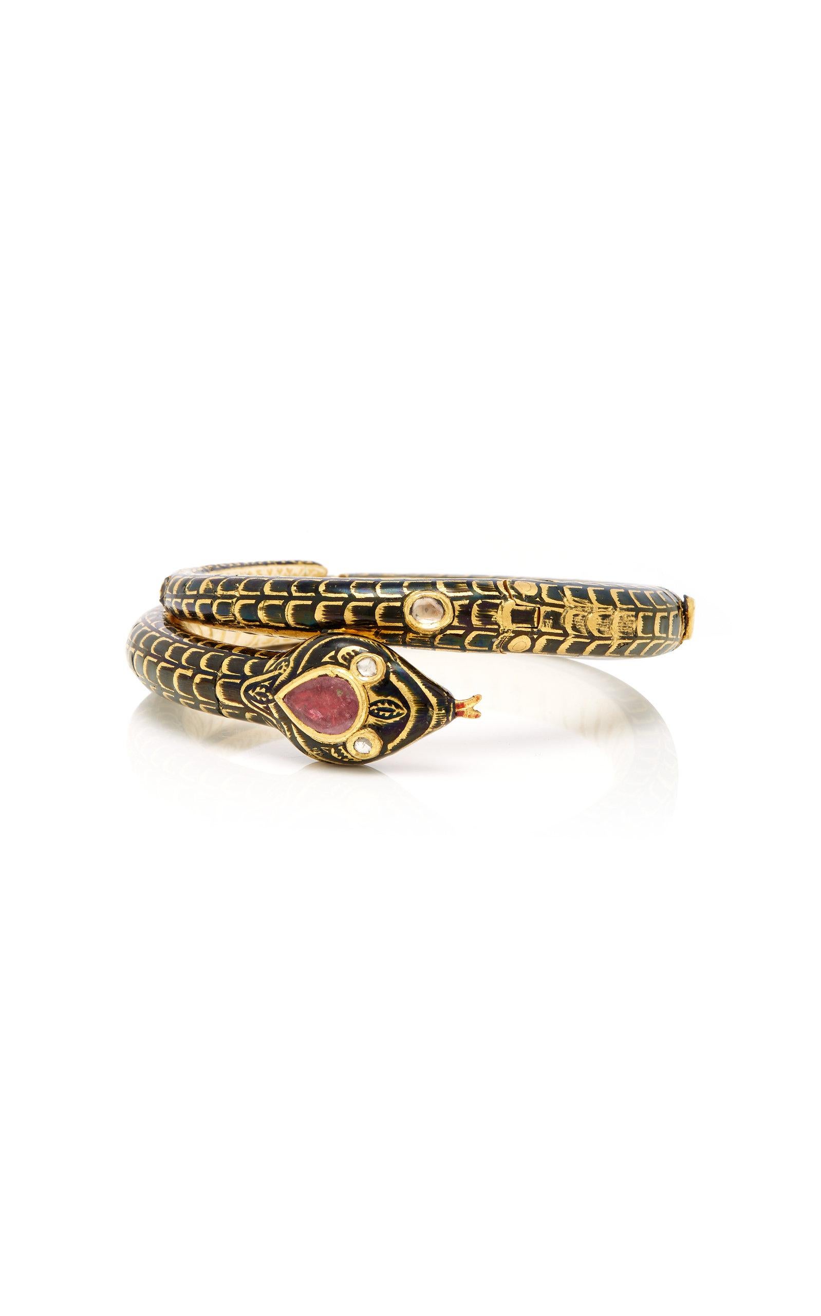 Bracelet ancien en forme de serpent en or et diamants avec spinelle Unisexe en vente