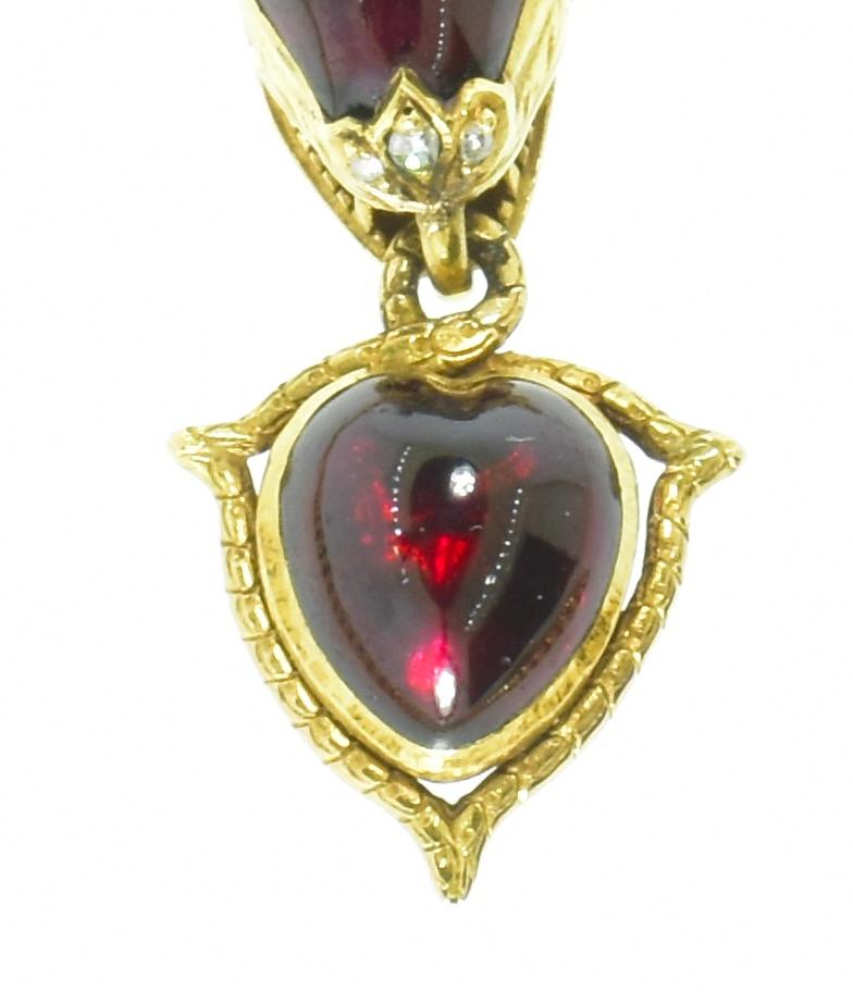 Antike Schlangen- und Herz-Halskette mit Granat- und Diamantaugen im Fantasieschliff, um 1870 im Angebot 9