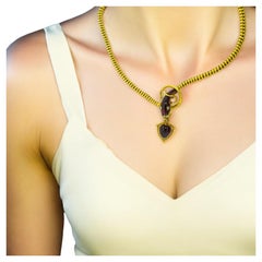 Antique Serpent & Heart Necklace with fancy cut Garnet & Diamond Eyes, c. 1870