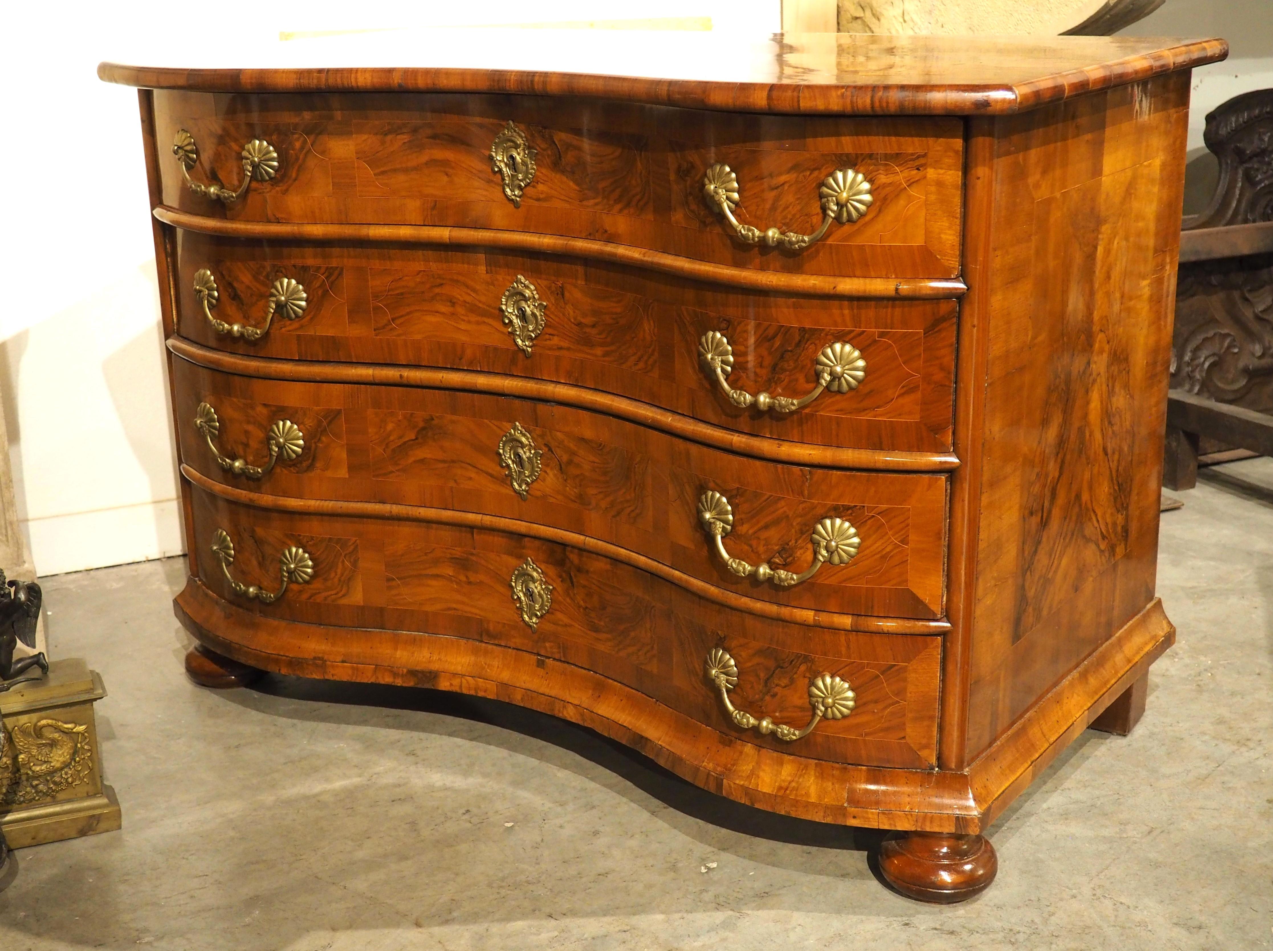 Antique Serpentine 4-Drawer Walnut Veneer Commode from Southern Germany ...