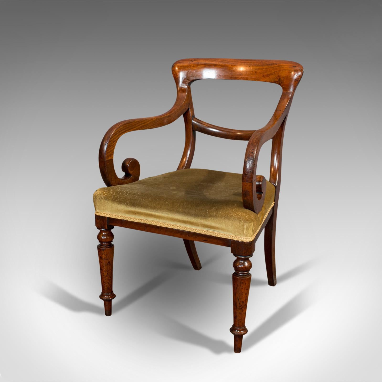 British Antique Serpentine Armchair, English, Mahogany, Elbow Seat, Regency, circa 1820