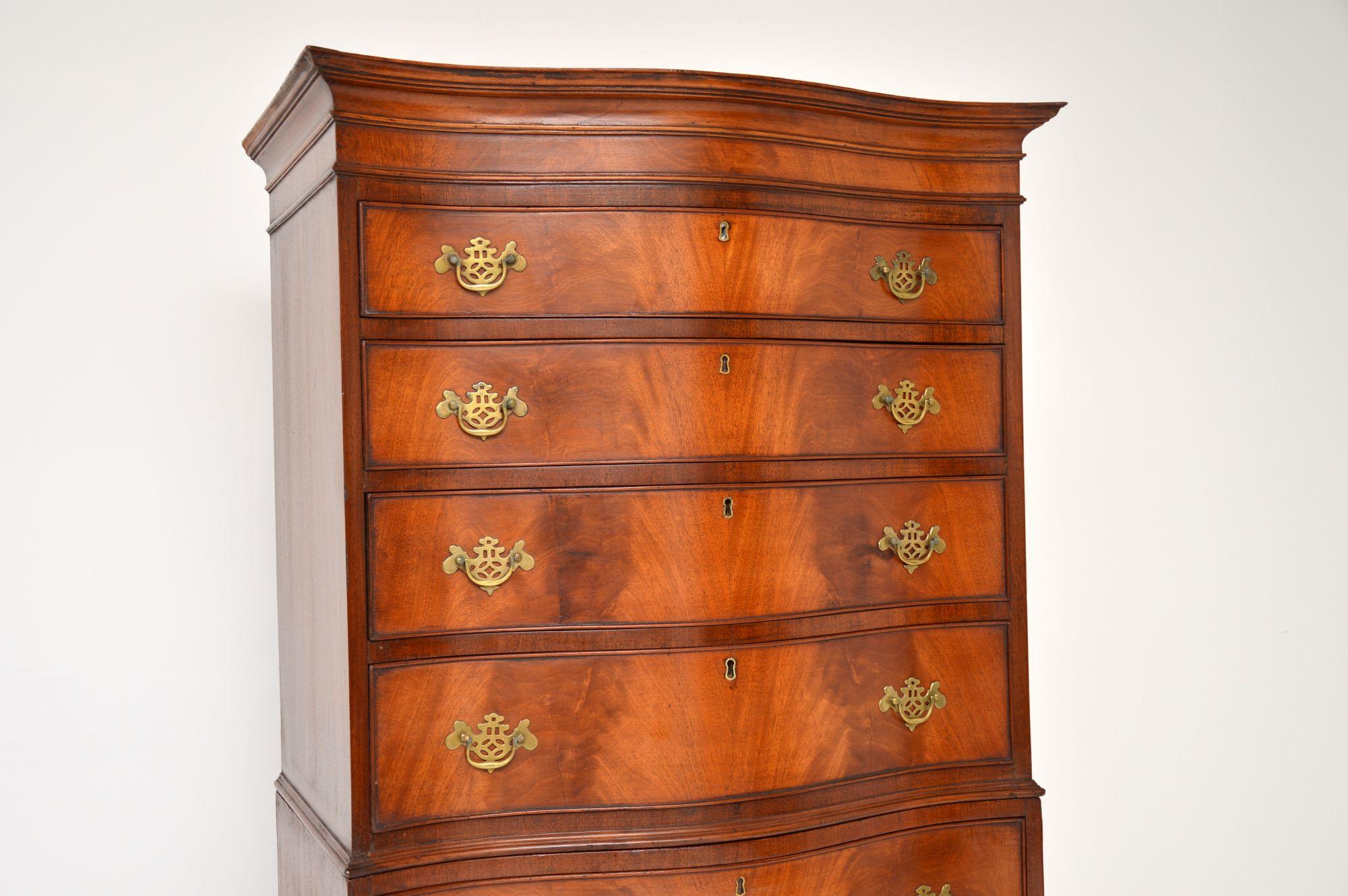 Edwardian Antique Serpentine Chest on Chest of Drawers