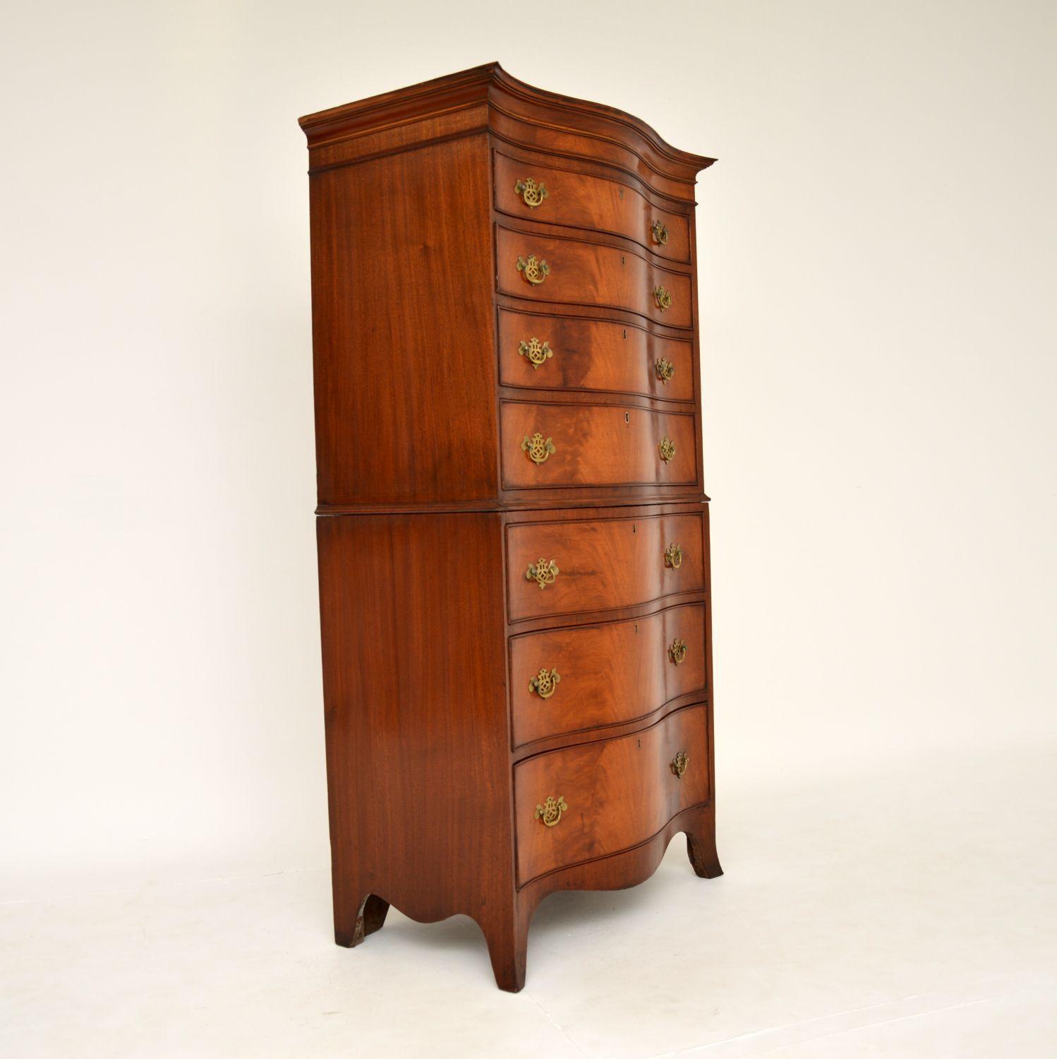 Wood Antique Serpentine Chest on Chest of Drawers