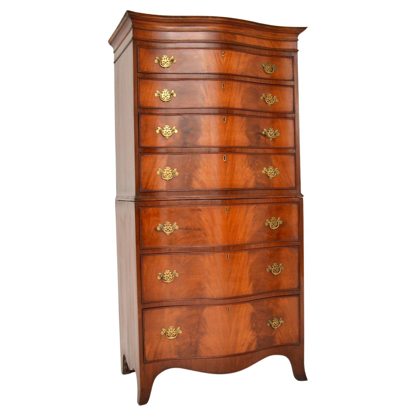 Antique Serpentine Chest on Chest of Drawers