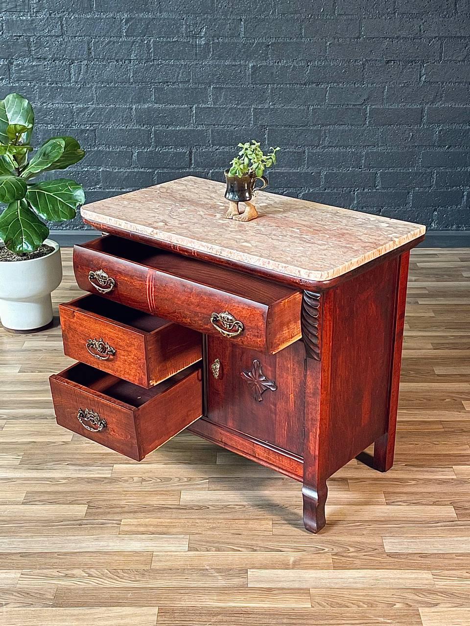 Other Antique Serpentine Entry Stand Dresser w/ Pink Marble Top For Sale