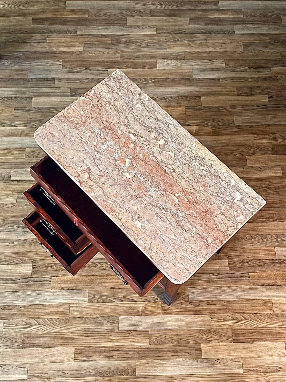 Antique Serpentine Entry Stand Dresser w/ Pink Marble Top In Good Condition For Sale In Los Angeles, CA